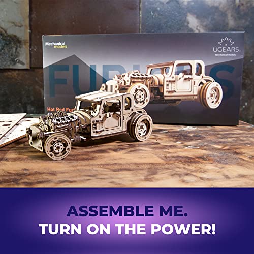 UGEARS 3D Car Model Puzzle - Hot Rod Furious Mouse with Innovative Dual Engines - 3D Wooden Puzzles for Adults and All Family- Realistic Scaling Hot UGEARS