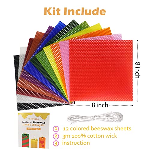Bingfuego Beeswax Candle Making Kit for kids-12 Colors Beeswax Sheets for Candle Making, Make You own Candle Making kit for Adults, 100% Pure Beeswax Bingfuego