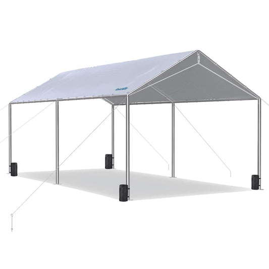 Quictent 10X20ft Upgraded Heavy Duty Carport Car Canopy Party Tent with 3 Reinforced Steel Cables-Gainsboro