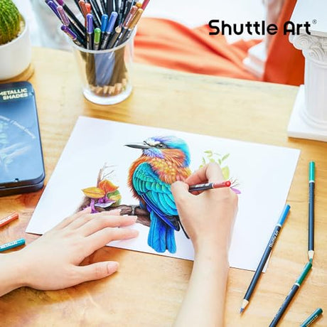 Shuttle Art 60 Metallic Colored Pencils, Colored Pencils for Adult Coloring, Soft Core Coloring Pencils in Gift Tin Box, Color Pencils for Kids Shuttle Art