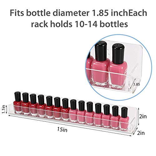 Umirokin 6 Packs 15Inch Acrylic Nail Polish Rack Wall Mounted Shelf Holds up 54 to 96 Bottles Clear Nail Polish Holder Display for Wall Perfume