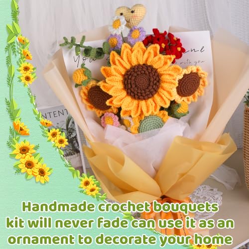 Iuuidu Crochet Kit for Beginners, Sunflower Beginners Crochet Kit, Crochet Flower Bouquet Kit, Knitting Starter Kit for Adults with Step-by-Step