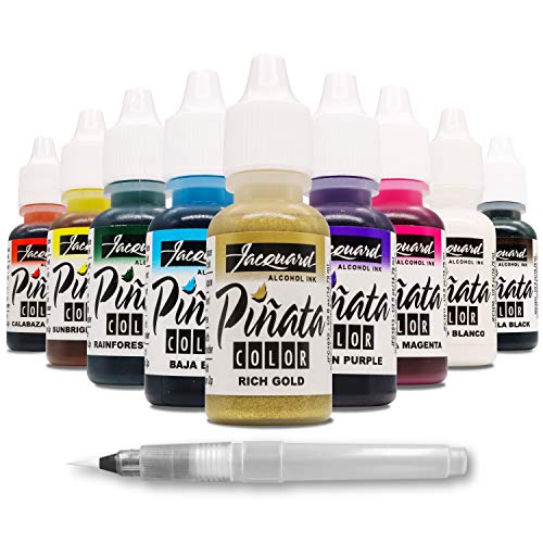 Jacquard Piñata Alcohol Ink Made in USA - Original Exciter Pack - 9 Colors - 1/2 Ounce Bottles - Bundled with Moshify Blending Pen - WoodArtSupply