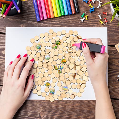 MAGICLULU 200 Pcs Unfinished Wood Hexagon Pieces Unfinished Wood Cutout Hexagon Shape Hexagon Blank Unfinished Wood Slices for Craft DIY Projects MAGICLULU