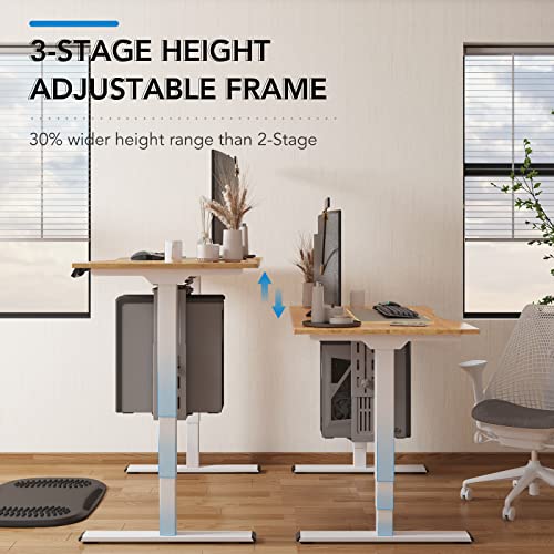 FLEXISPOT Pro Bamboo 3 Stages Dual Motor Electric Standing Desk 55x28 inch Whole-Piece Desk Board Height Adjustable Desk Electric Sit Stand Up Desk FLEXISPOT