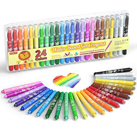 Shuttle Art 24 Colors Gel Crayons for Toddlers, Non-Toxic Twistable Crayons Set for Kids Children Coloring, Crayon-Pastel-Watercolor Effect, Ideal Shuttle Art