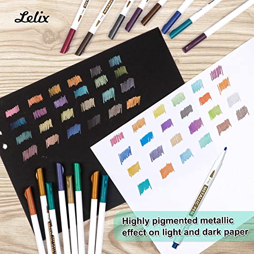 Lelix 24 Colors Metallic Marker Pens, Fine Tip Paint Pens for DIY Photo Album, Black Paper, Card Making, Rock Art Painting, Scrapbooking, Glass, - WoodArtSupply