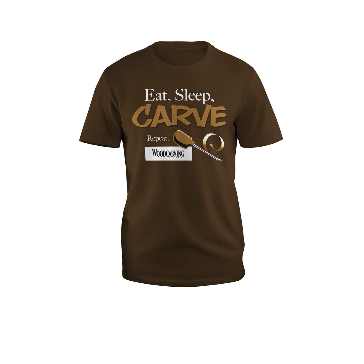 Eat Sleep Carve Repeat T-Shirt - Cotton Classic Fit Machine Washable in Medium, Large, XL, XXL, 3X, 4X - Gift for Woodcarvers Chocolate Brown Fox Chapel Publishing