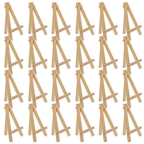 U.S. Art Supply 5" Mini Natural Wood Display Easel (Pack of 24), A-Frame Artist Painting Party Tripod Easel - Tabletop Holder Stand for Small U.S. Art Supply