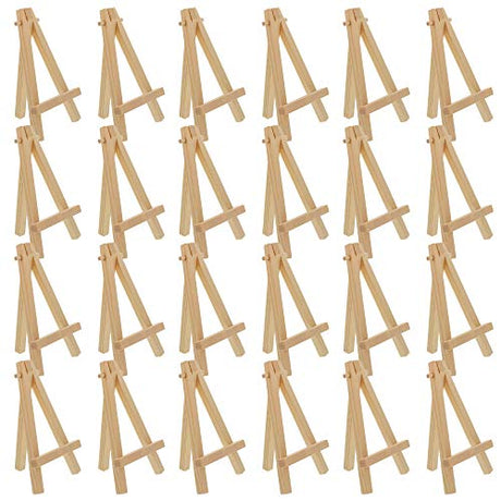 U.S. Art Supply 5" Mini Natural Wood Display Easel (Pack of 24), A-Frame Artist Painting Party Tripod Easel - Tabletop Holder Stand for Small U.S. Art Supply