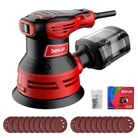 SENCAN 280W Random Orbit Sander, 6 Variable Speed 5-Inch,4000-12000 RPM Electric Palm Sander with Transparent Dust Box,Efficiency Dust Collection SENCAN