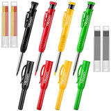 Hiboom 4 Pack Carpenter Pencils Set with 24 Refills, 2.8 mm Mechanical Carpenter Pencil Built in Sharpener Woodworking Marking Tool Solid Long Nosed Hiboom