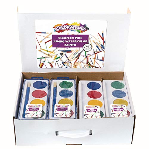 Colorations Jumbo Washable Watercolor Classroom Pack (60 Piece Set) – Includes Regular and Glitter Watercolor Trays, Refills, Brushes, Storage Case – - WoodArtSupply