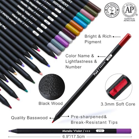 HIFORNY Premium Black Edition Colored Pencils for Adults Coloring – 72 Coloring Pencils with Smooth Pigments,Artists Soft Core,Drawing Pencils Art HIFORNY
