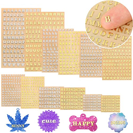MIKIMIQI 12 Pcs Letter Resin Stickers Mini Alphabet Number Stickers for Resin Supplies, Alloy Self Adhesive Letters Stickers for Epoxy Resin Casting MIKIMIQI