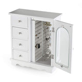 ZGZD White Jewelry Box Wooden Makeup and Accessories Organizer Girls Ring Storage with 4 Drawers and Swing Door ZGZD