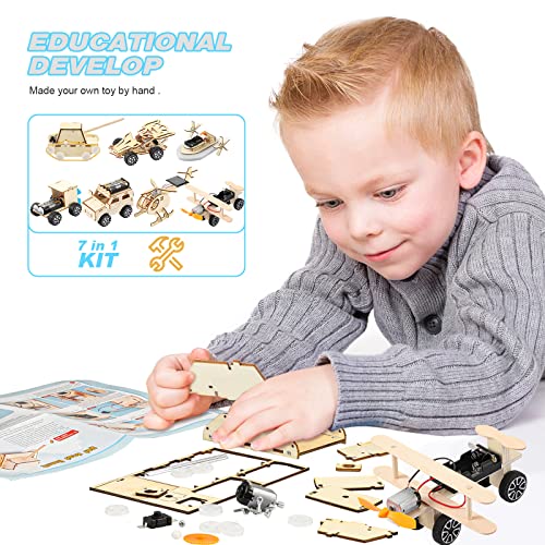 7 in 1 STEM Kit Wood Projects for Kids to Build 3D Wooden STEM Building Kit Puzzles Mechanical Car Educational Science Models Kits Building Toys for Chivao