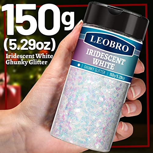 LEOBRO Holographic White Chunky Glitter, 150G/5.29OZ White Glitter, Glitter, Craft Glitter for Resin, Iridescent Chunky Glitter for Crafts Tumblers LEOBRO
