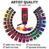 Acrylic Paint Set with 12 Art Brushes, 24 Colors (2 oz/Bottle) Acrylic Paint for Painting Canvas, Wood, Ceramic and Fabric, Paint Set for Beginners, TMOL