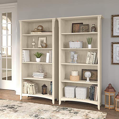 Salinas Antique White 5-Shelf Bookcase Set - Elegant Storage Solution for Any Room Bush Furniture