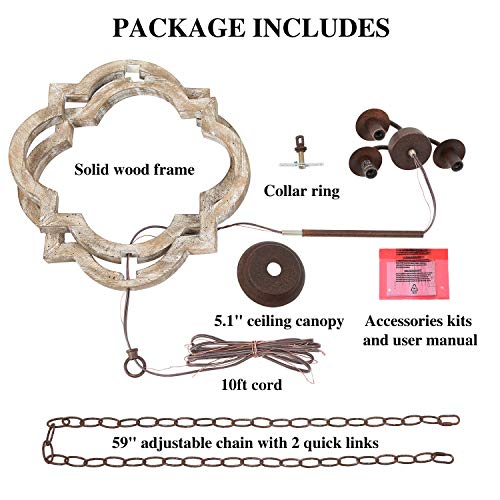 KSANA Farmhouse Orb Chandelier, Handmade Wood Light Fixture for Dining & Living Room, Foyer, Bedroom, Kitchen Island and Entryway KSANA