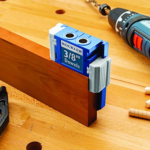 3/8” Doweling Jig Kit w/Drill Bit & Stop Collar – Wood Dowel Jig Accessories – Dual Edge Stops for Easy Alignment w/Dovetail – Durable Nylon Jig ROCKLER
