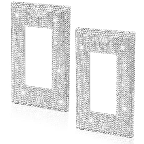 2 Pcs Silver Rhinestones Light Switch Cover,Silver Shiny Crystal Wall Plates Bling Decorative Wall Plate Single Toggle for Kitchen,Bedroom - WoodArtSupply