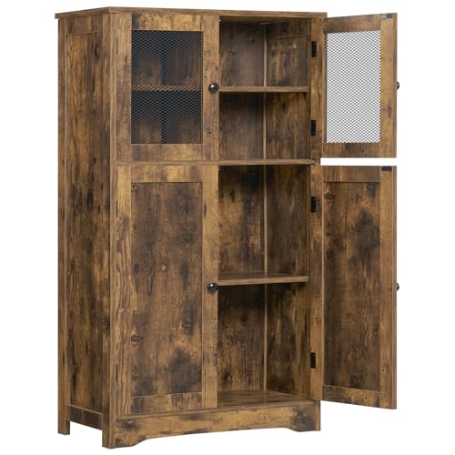 usikey Storage Cabinet with 4 Doors, Floor Storage Cabinet with 2 Shelves, Bathroom Storage Cabinet with Adjustable Shelf, for Living Room, Home - WoodArtSupply