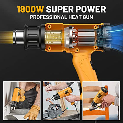 SEEKONE Heat Gun 1800W Heavy Duty Hot Air Gun Kit With Carry Case Variable Temperature Control 122℉~1112℉（50℃- 600℃） Overload Protection with 4 - WoodArtSupply