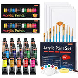 Shuttle Art 47 Pack Acrylic Paint Set, 15 Colors (12ml Each, 2Pack) Acrylic Paint with 10 Brushes Painting Canvas Knife Palette Sponge, Complete Gift Shuttle Art