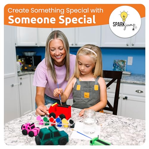 SparkJump Build & Paint Your Own Wooden Cars - Creative & Fun Arts & Crafts for Kids - Woodworking Kit for Kids - Easy to Assemble Wooden Cars to SparkJump