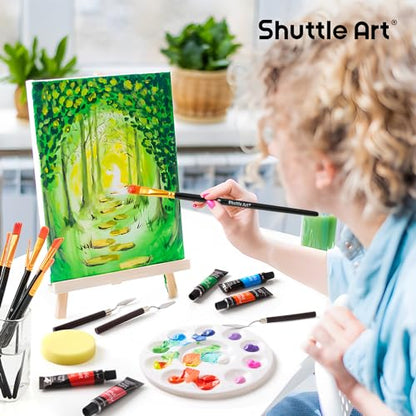 Shuttle Art 54 Pack Acrylic Paint Set, Acrylic Painting Set with 30 Colors Acrylic Paint, Wooden Easel, Painting Canvas, Paint Brushes, Palette, Art