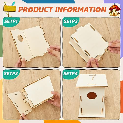 Kigley Wooden Birdhouse Kits for Kids with 18 Wooden Unfinished Bird Houses, 18 Wind Chimes, 12 Colors Watercolor Pens, Butterfly and Gem Stickers