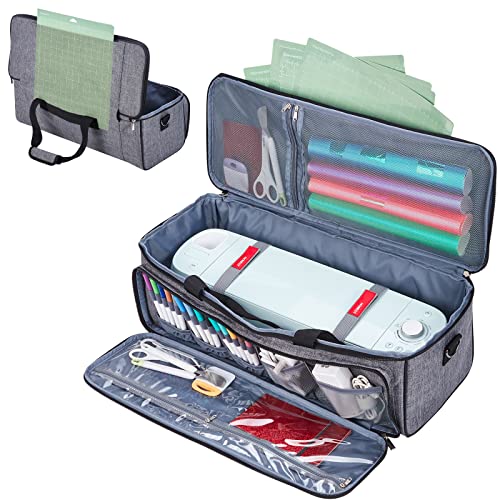 HOMEST Carrying Case for Cricut with Multi pockets for 12x12 Mats, Large Front Pocket for Accessories, Grey (Patent Design) - WoodArtSupply