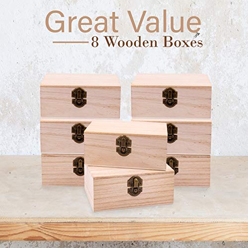 Upper Midland Products 8 Pk Wooden Boxes For Crafts, Unfinished Wood Boxes 5.875 In x 3.8 In x 2 in Upper Midland Products