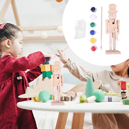 FOMIYES Unpainted Nutcracker,1 Set Unfinished Wood Nutcracker Ornaments to Paint Wooden Nutcracker Figurines DIY Craft with Wig Paint Brush Color DIY FOMIYES