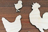 Set of 4 Rooster 1/8" thick Hen Chicks Chickens Unfinished Wood Laser Cut Out Crafts Farmhouse Sign DIY Ready to Paint or Stain Texan Wood Crafts