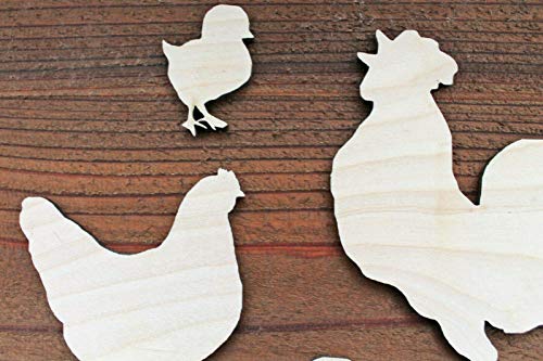 Set of 4 Rooster 1/8" thick Hen Chicks Chickens Unfinished Wood Laser Cut Out Crafts Farmhouse Sign DIY Ready to Paint or Stain - WoodArtSupply