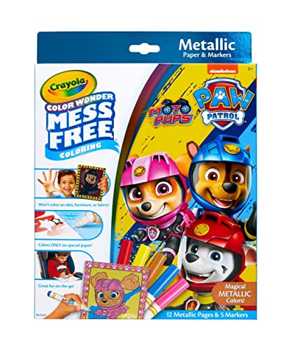 Crayola Paw Patrol Color Wonder Metallic Mess Free Coloring Set, Gift for Kids, 3, 4, 5, 6 - WoodArtSupply