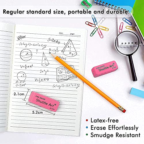Shuttle Art Pencils and Erasers Bundle, Set of 350 Pack Sharpened Yellow Pencils + 120 Pack Pink Erasers Bulk Shuttle Art