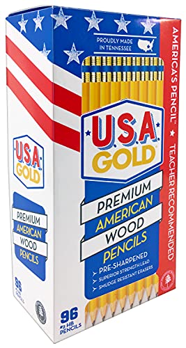 Cra-Z-art U.S.A. Gold Pre-sharpened American Wood Cased #2 HB Yellow Pencils, 96 Pack - WoodArtSupply