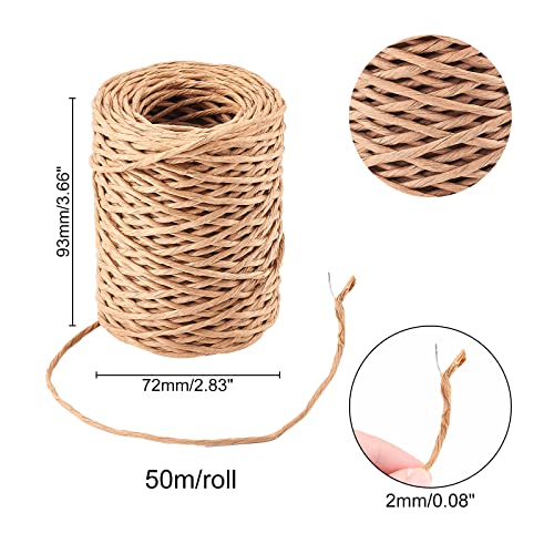 CHGCRAFT 2mm 164ft(50m) Floral Iron Bind Stem Wire Paper Wrapped Rattan Rope Rustic Paper Twine for Flower Bouquets Wedding Gift Wrap Weaving Basket - WoodArtSupply