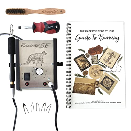 Razertip SE Kit - SE Wood Burning Machine with BPH Interchangeable tip Pen, 6 Tips, How-to Book "Pyro Studio Guide to Burning" - Pyrography kit - Razertip