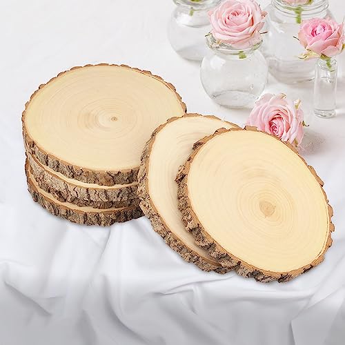 6 PCS 8-9 Inch Natural Wood Slices, Unfinished Paulownia Wood Circles with Barks for Coasters, DIY Crafts, Christmas Rustic Wedding Ornaments and - WoodArtSupply