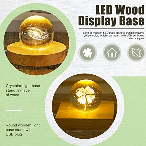 Honoson 2 Pieces Wood Light Display Base Wooden LED Display Base Crystal Glass Base Stand Wood LED Display Stand for 3D Crystal Glass Resin Art - WoodArtSupply