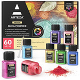 Arteza Mica Powder, Set of 60 Colors x 0.18 oz Jars, Craft Supplies for Paint, Epoxy Resin, Candle Making & DIY Crafts ARTEZA