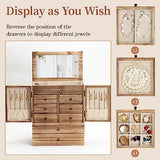 Jewelry Box for Women Wooden Jewelry Boxes & Organizers 5-Layer Rustic Latest Large Jewelry Organizer Box 2023 with Mirror & 8 Drawers for Rings Emfogo