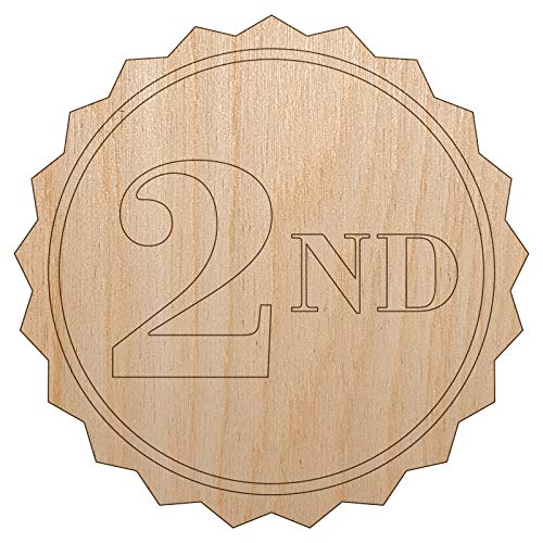 Second 2nd Place Circle Award Unfinished Wood Shape Piece Cutout for DIY Craft Projects - 1/4 Inch Thick - 6.25 Inch Size - WoodArtSupply