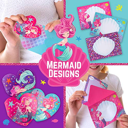 GirlZone Mermaid Stationary Gift Set for Girls, 45 piece Letter Writing Kit with Envelopes, Paper, Cards and More, Great Mermaid Gifts for Girls 9-12 - WoodArtSupply