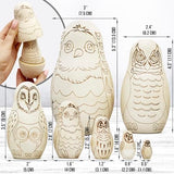 AEVVV Owl Craft Blank Russian Nesting Dolls Set 7 pcs - Unfinished Wood Crafts Paint Your Own Matryoshka Owl Figurines - Blank Owl Nesting Dolls AEVVV